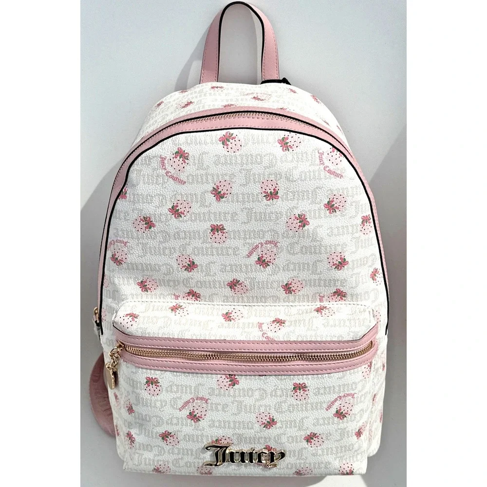 Juicy Couture Large Strawberry Backpack Pink White Berry Sweet Bag NWT Y2K